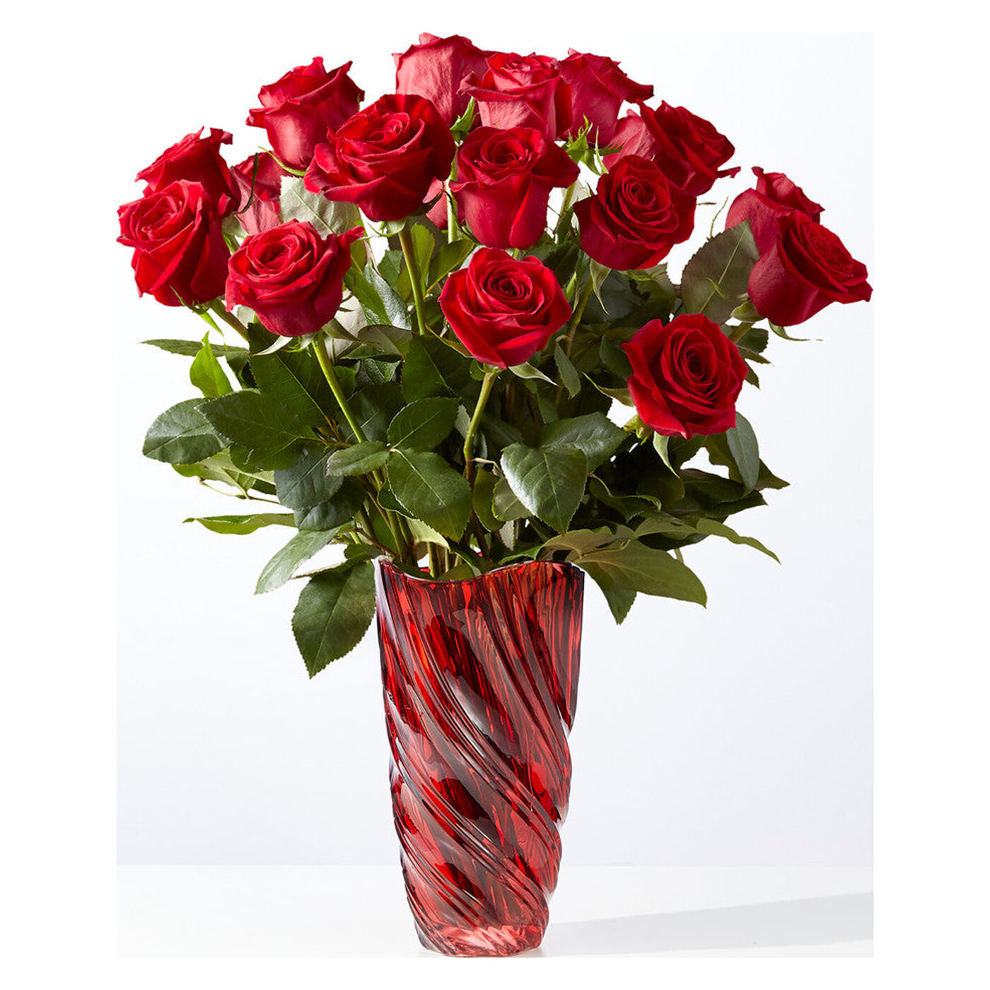 Classic Love Red Rose Bouquet with Luxe Swirl Vase
