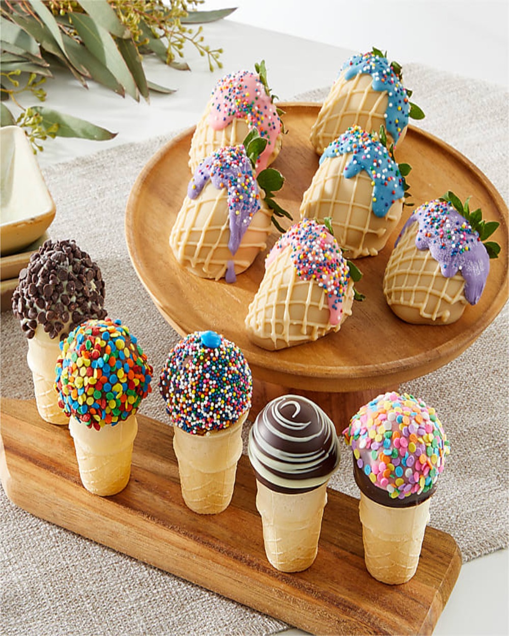 Belgian Chocolate Covered Strawberries and Ice Cream Cone Cake Pops Combo