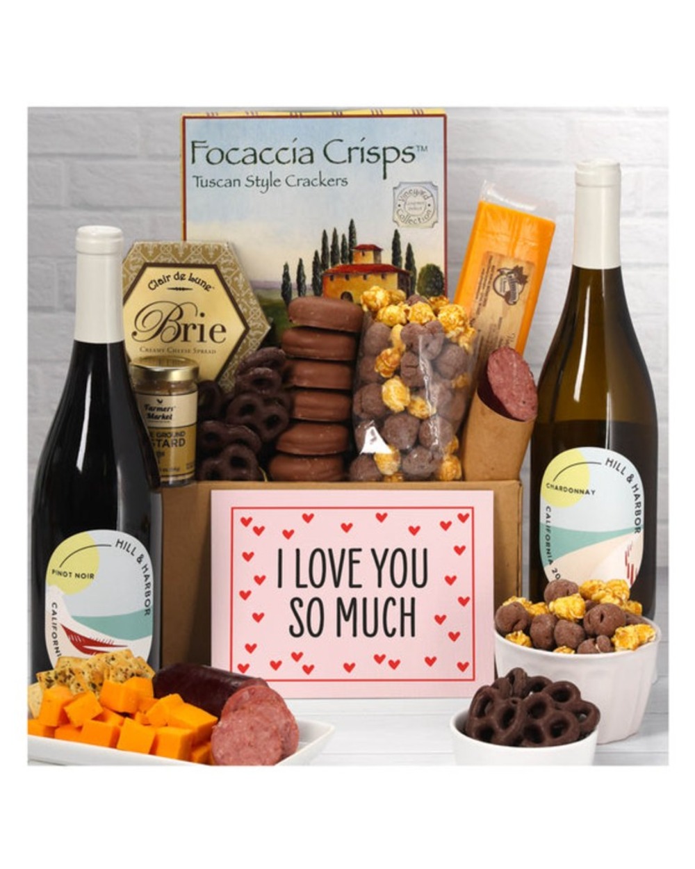 I Love You Sweet & Savory Gift Box with Red & White Wine