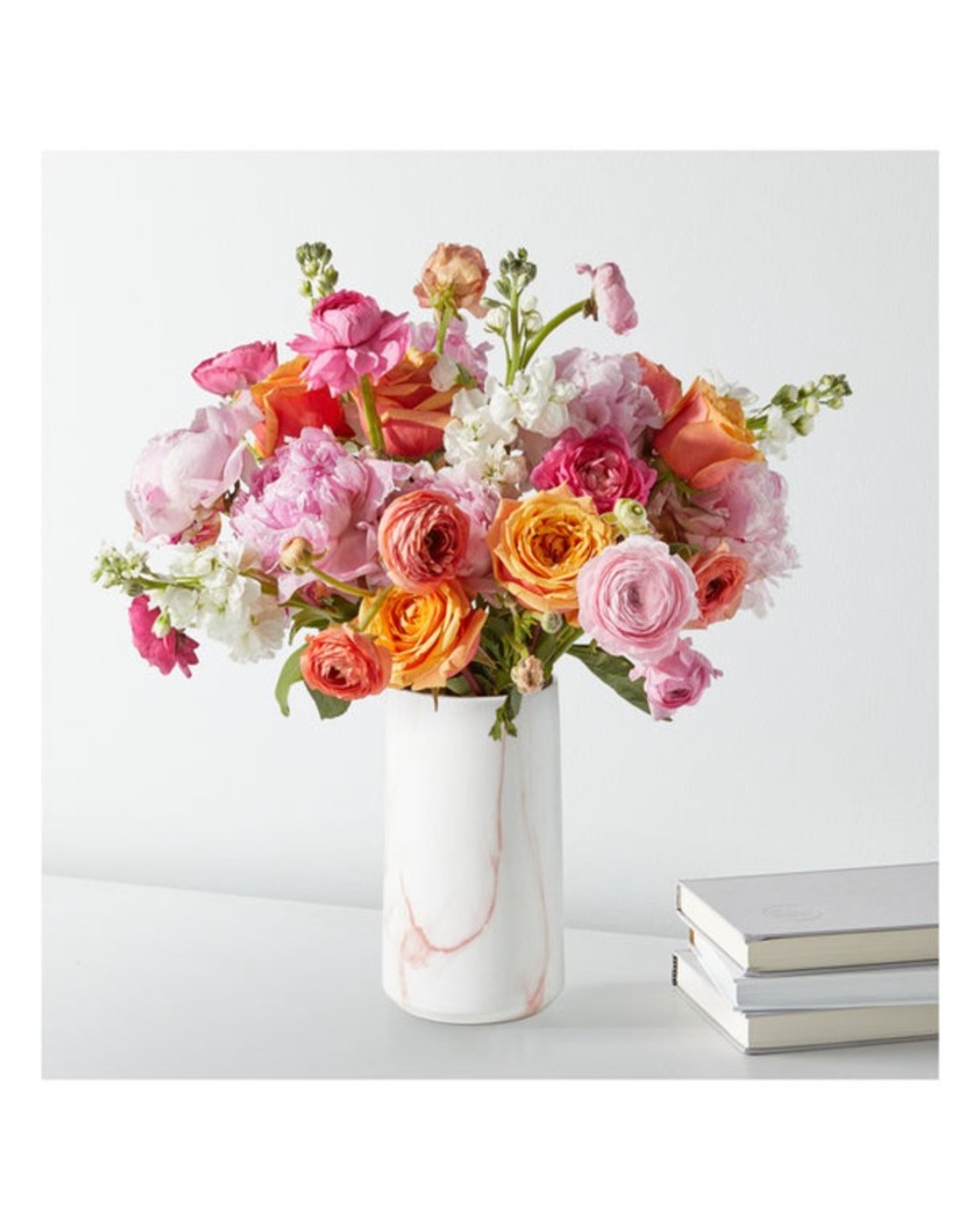 Peony & Ranunculus Garden Bouquet - Deluxe with Marble Vase