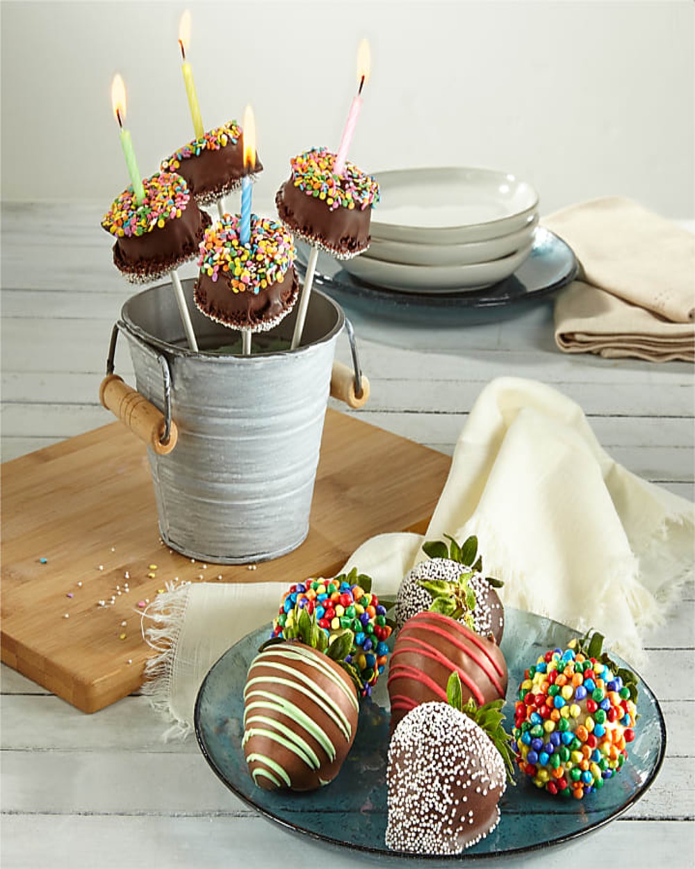 Bright Birthday Belgian Chocolateâ€“Dipped Strawberries & Brownie Bites